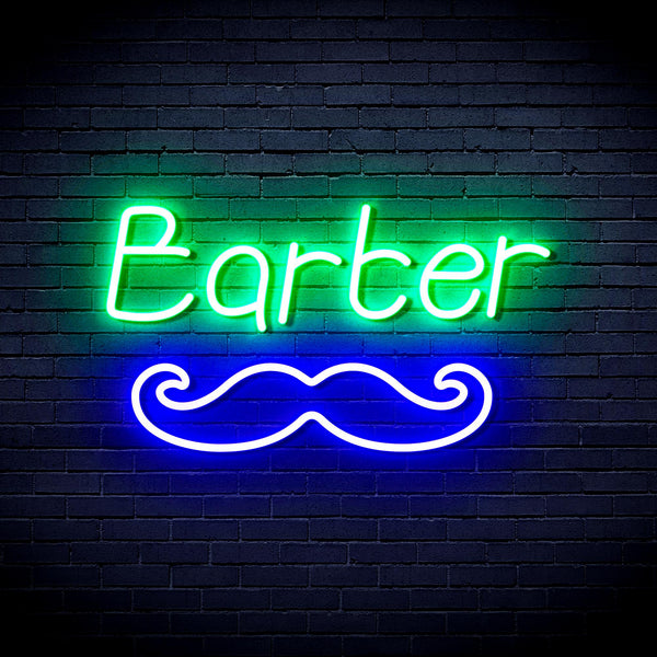 advpro-barber-with-moustache-ultra-bright-led-neon-sign-fnu0264 - Green & Blue