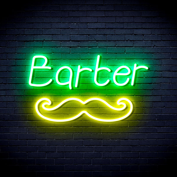 advpro-barber-with-moustache-ultra-bright-led-neon-sign-fnu0264 - Green & Yellow