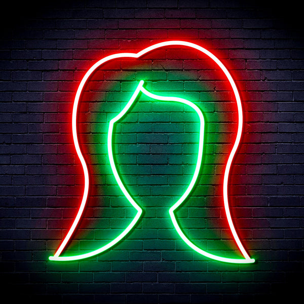 advpro-lady-hair-style-ultra-bright-led-neon-sign-fnu0277 - Green & Red