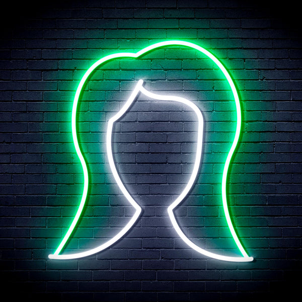 advpro-lady-hair-style-ultra-bright-led-neon-sign-fnu0277 - White & Green