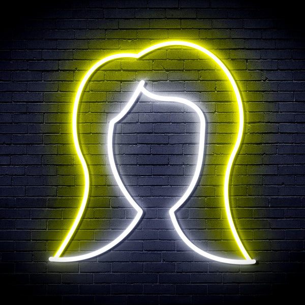 advpro-lady-hair-style-ultra-bright-led-neon-sign-fnu0277 - White & Yellow