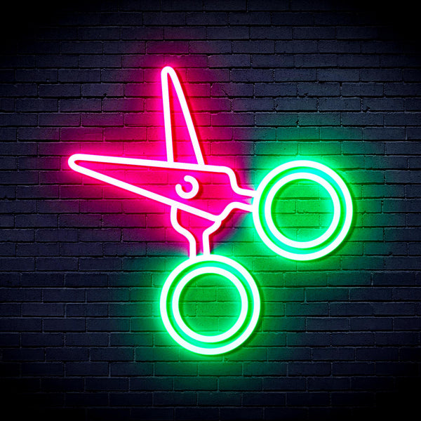 advpro-scissors-ultra-bright-led-neon-sign-fnu0282 - Green & Pink