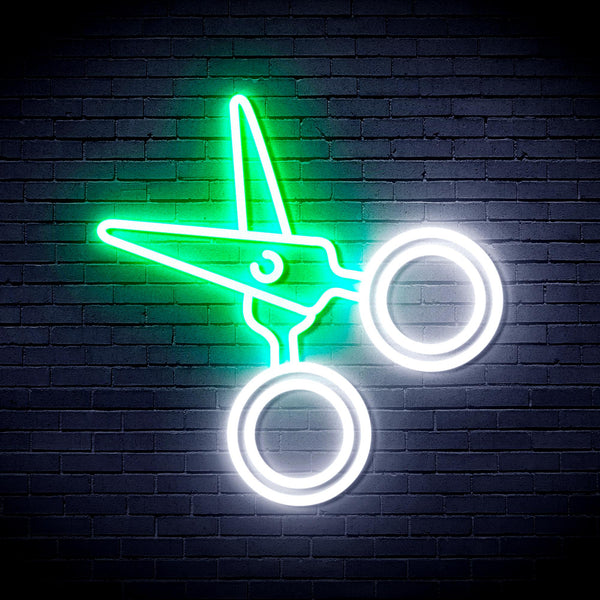 advpro-scissors-ultra-bright-led-neon-sign-fnu0282 - White & Green