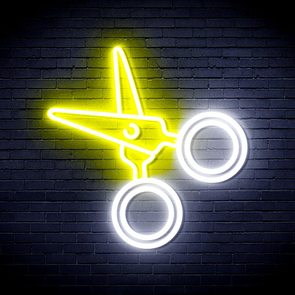 advpro-scissors-ultra-bright-led-neon-sign-fnu0282 - White & Yellow