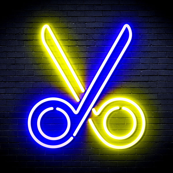 advpro-scissors-ultra-bright-led-neon-sign-fnu0285 - Blue & Yellow