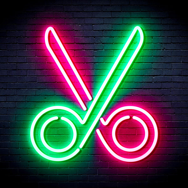 advpro-scissors-ultra-bright-led-neon-sign-fnu0285 - Green & Pink