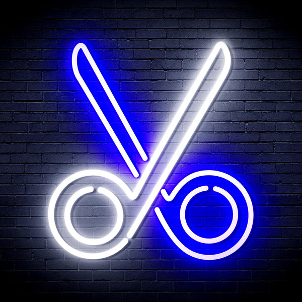 advpro-scissors-ultra-bright-led-neon-sign-fnu0285 - White & Blue