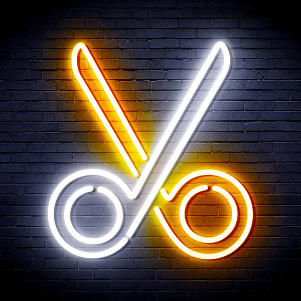 advpro-scissors-ultra-bright-led-neon-sign-fnu0285 - White & Golden Yellow