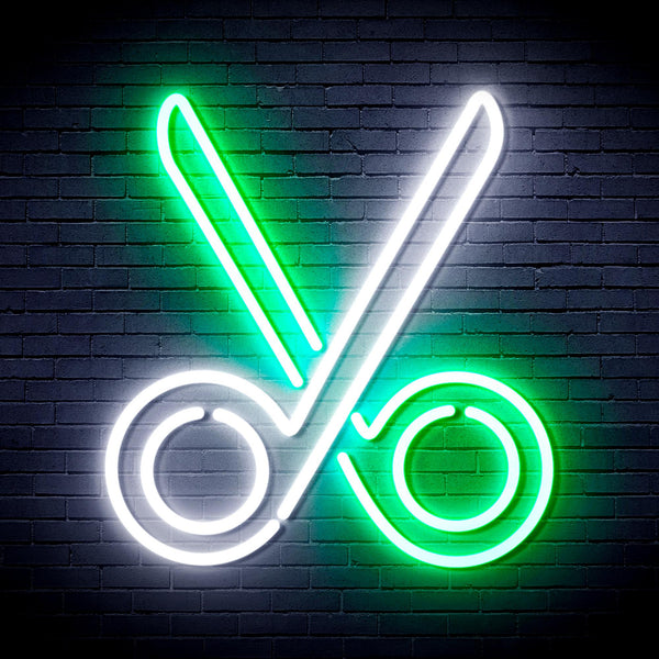 advpro-scissors-ultra-bright-led-neon-sign-fnu0285 - White & Green