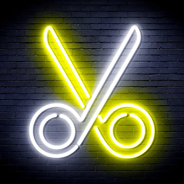 advpro-scissors-ultra-bright-led-neon-sign-fnu0285 - White & Yellow