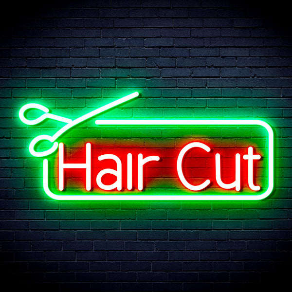 advpro-hair-cut-with-scissors-ultra-bright-led-neon-sign-fnu0287 - Green & Red