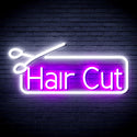 advpro-hair-cut-with-scissors-ultra-bright-led-neon-sign-fnu0287 - White & Purple
