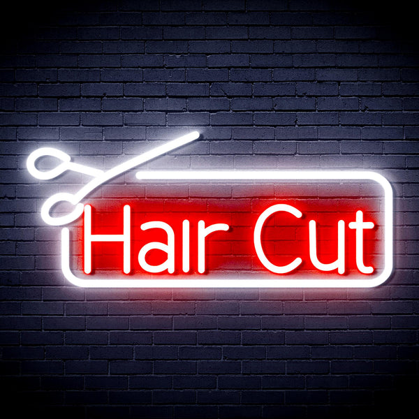 advpro-hair-cut-with-scissors-ultra-bright-led-neon-sign-fnu0287 - White & Red
