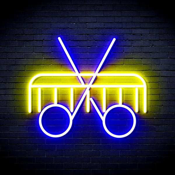 advpro-scissors-and-comb-ultra-bright-led-neon-sign-fnu0288 - Blue & Yellow