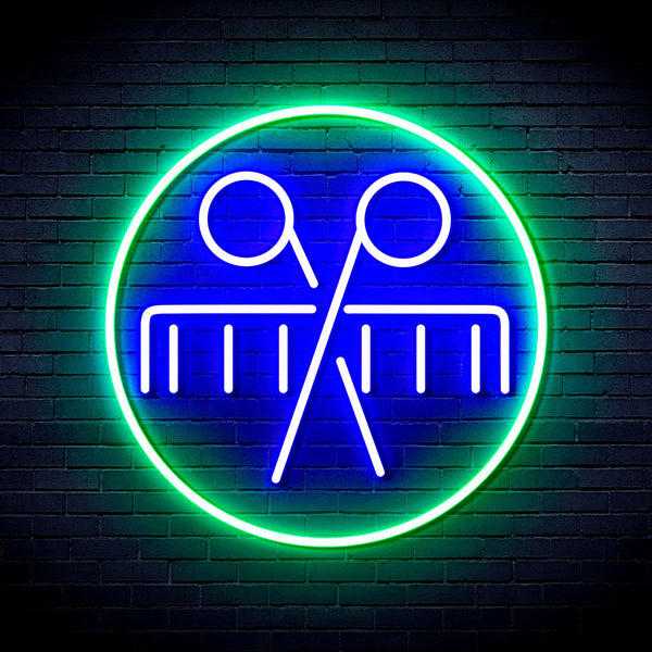 advpro-scissors-and-comb-ultra-bright-led-neon-sign-fnu0289 - Green & Blue