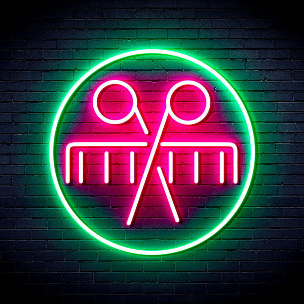 advpro-scissors-and-comb-ultra-bright-led-neon-sign-fnu0289 - Green & Pink