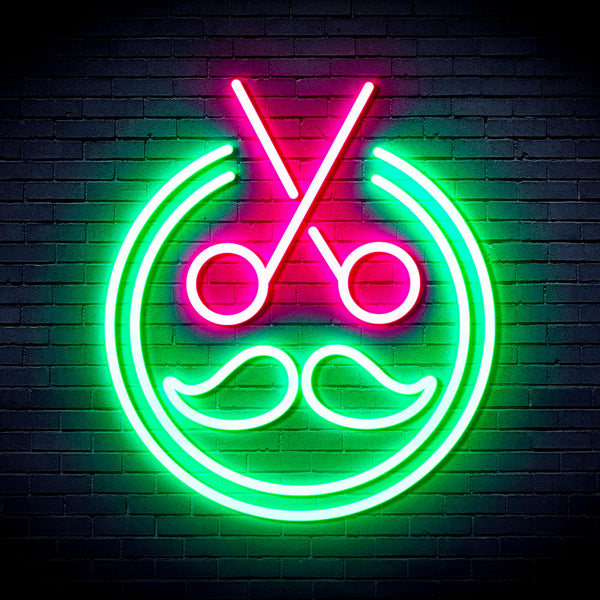 advpro-scissors-with-moustache-ultra-bright-led-neon-sign-fnu0290 - Green & Pink