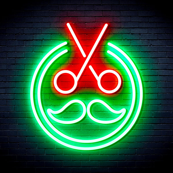 advpro-scissors-with-moustache-ultra-bright-led-neon-sign-fnu0290 - Green & Red