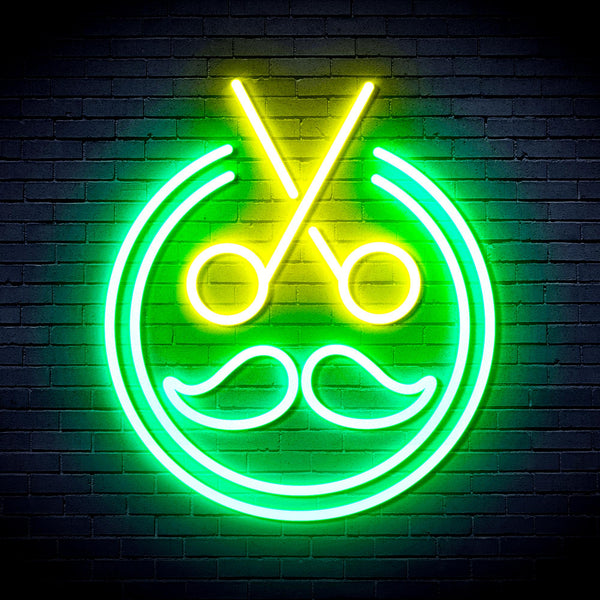 advpro-scissors-with-moustache-ultra-bright-led-neon-sign-fnu0290 - Green & Yellow