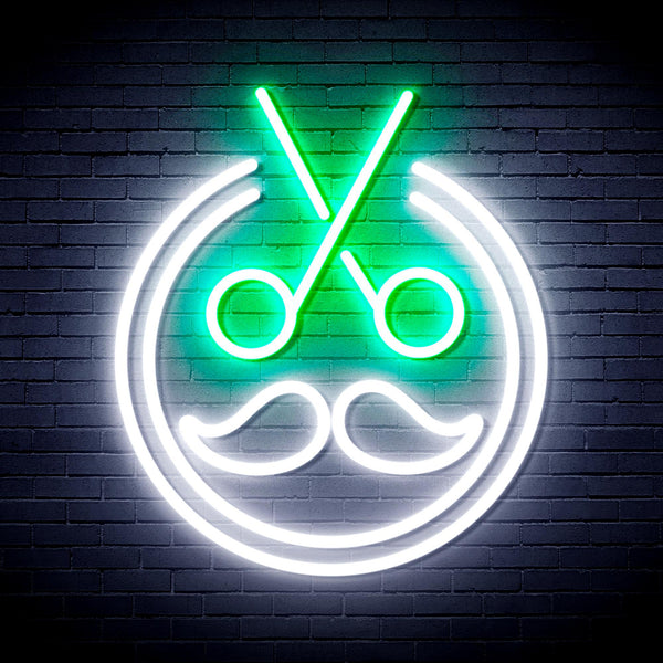 advpro-scissors-with-moustache-ultra-bright-led-neon-sign-fnu0290 - White & Green