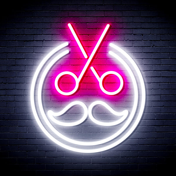 advpro-scissors-with-moustache-ultra-bright-led-neon-sign-fnu0290 - White & Pink