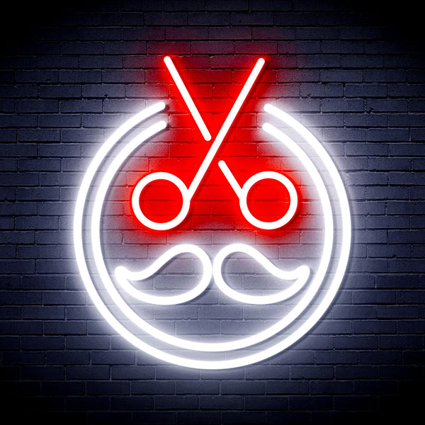 advpro-scissors-with-moustache-ultra-bright-led-neon-sign-fnu0290 - White & Red
