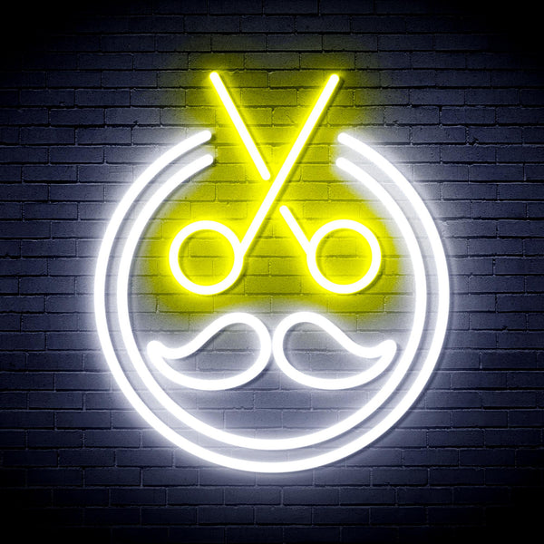 advpro-scissors-with-moustache-ultra-bright-led-neon-sign-fnu0290 - White & Yellow
