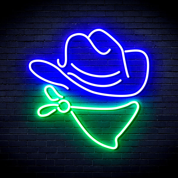 advpro-cowboy-hat-ultra-bright-led-neon-sign-fnu0303 - Green & Blue