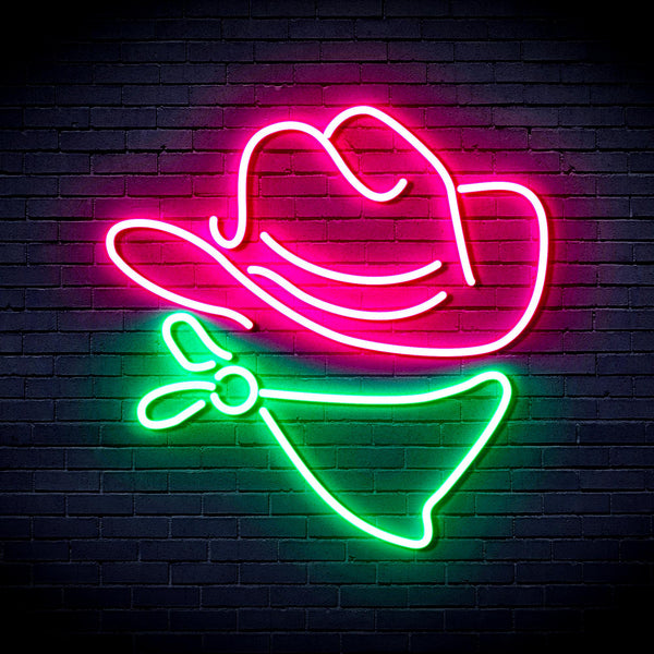 advpro-cowboy-hat-ultra-bright-led-neon-sign-fnu0303 - Green & Pink