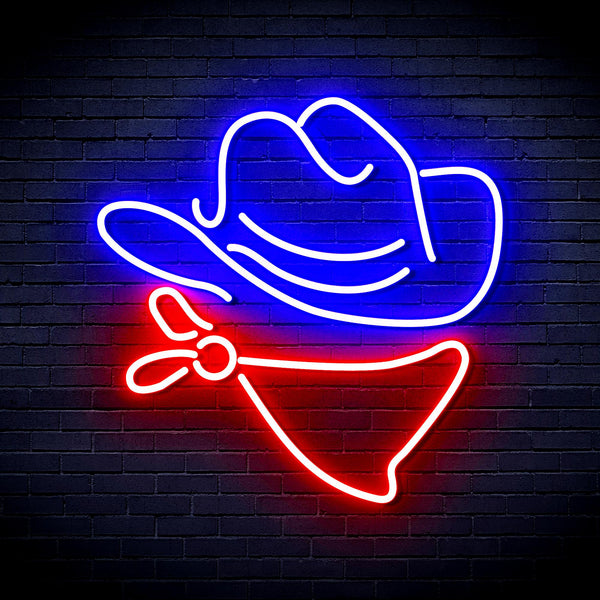 advpro-cowboy-hat-ultra-bright-led-neon-sign-fnu0303 - Red & Blue