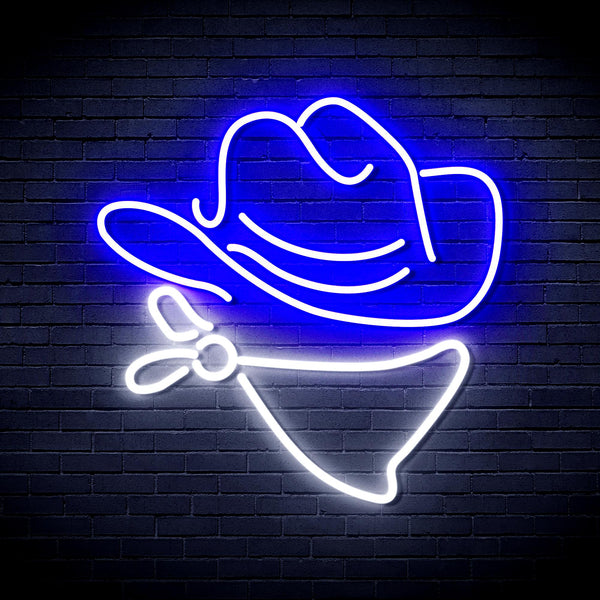 advpro-cowboy-hat-ultra-bright-led-neon-sign-fnu0303 - White & Blue