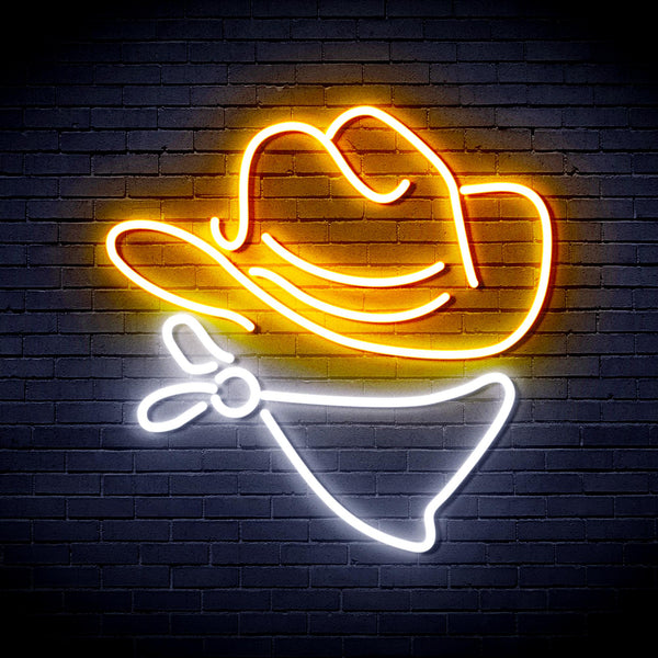 advpro-cowboy-hat-ultra-bright-led-neon-sign-fnu0303 - White & Golden Yellow