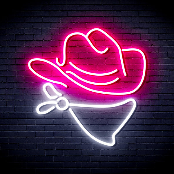 advpro-cowboy-hat-ultra-bright-led-neon-sign-fnu0303 - White & Pink