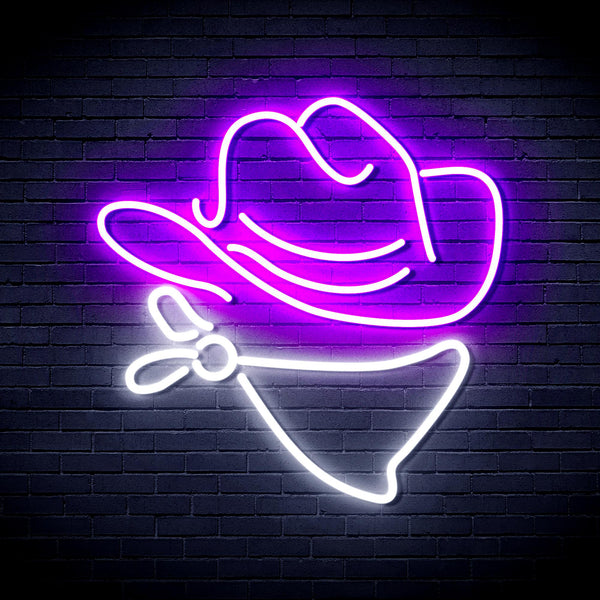 advpro-cowboy-hat-ultra-bright-led-neon-sign-fnu0303 - White & Purple