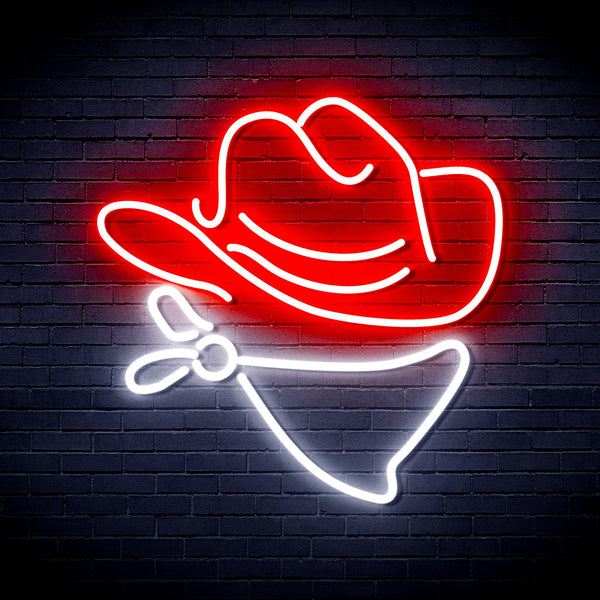 advpro-cowboy-hat-ultra-bright-led-neon-sign-fnu0303 - White & Red