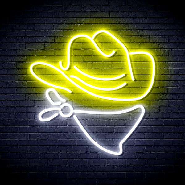 advpro-cowboy-hat-ultra-bright-led-neon-sign-fnu0303 - White & Yellow
