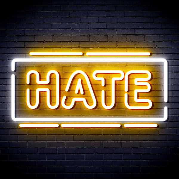 advpro-hate-ultra-bright-led-neon-sign-fnu0340 - White & Golden Yellow