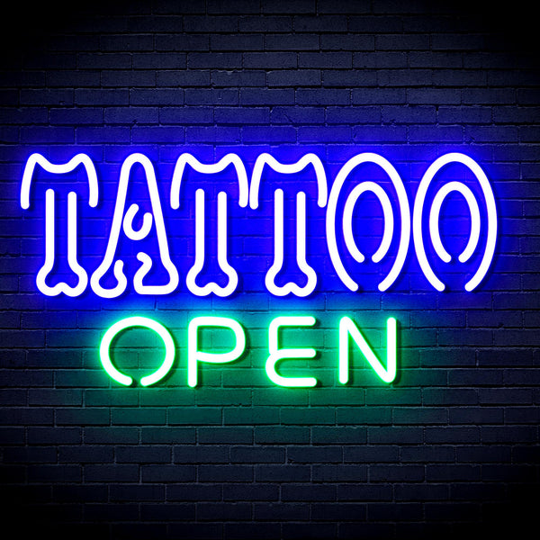 advpro-tattoo-open-ultra-bright-led-neon-sign-fnu0347 - Green & Blue