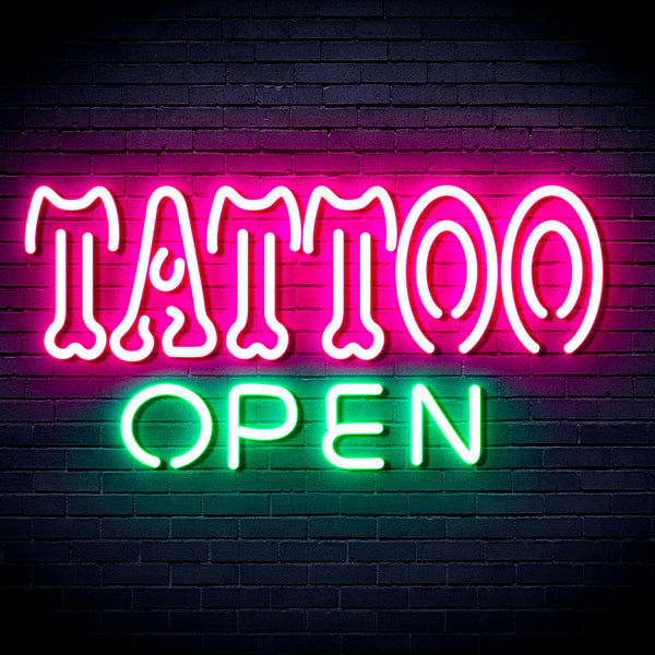 advpro-tattoo-open-ultra-bright-led-neon-sign-fnu0347 - Green & Pink