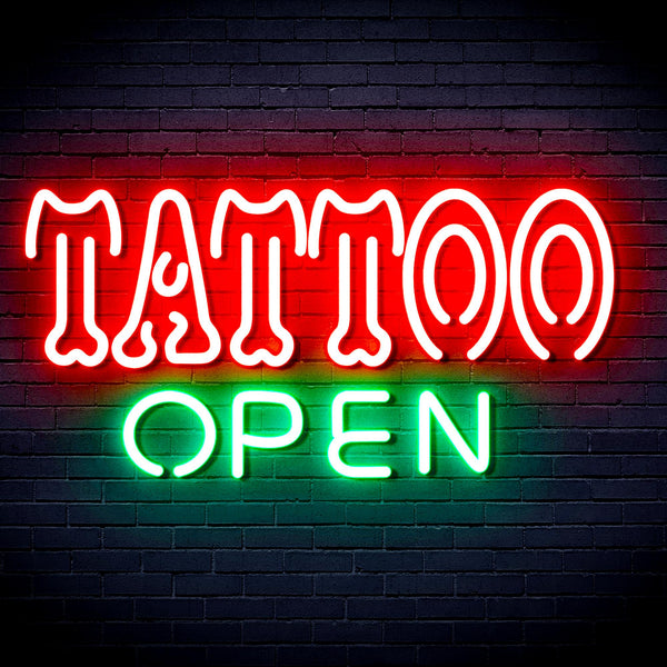 advpro-tattoo-open-ultra-bright-led-neon-sign-fnu0347 - Green & Red