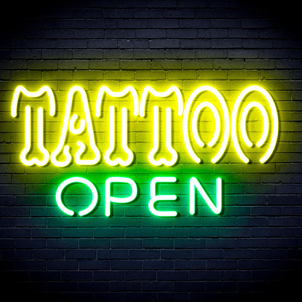 advpro-tattoo-open-ultra-bright-led-neon-sign-fnu0347 - Green & Yellow