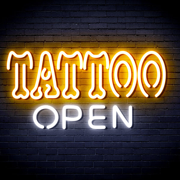 advpro-tattoo-open-ultra-bright-led-neon-sign-fnu0347 - White & Golden Yellow