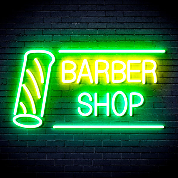 advpro-barber-shop-with-barber-pole-ultra-bright-led-neon-sign-fnu0360 - Green & Yellow