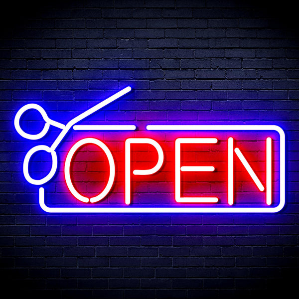 advpro-open-with-scissors-ultra-bright-led-neon-sign-fnu0361 - Blue & Red