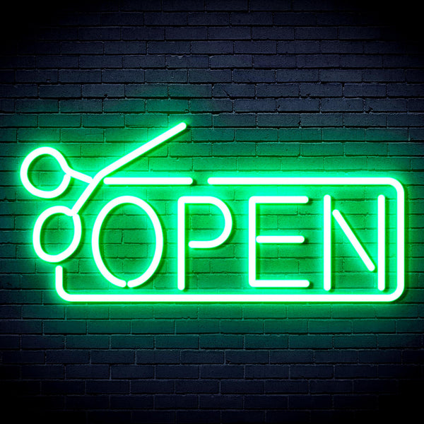 advpro-open-with-scissors-ultra-bright-led-neon-sign-fnu0361 - Green