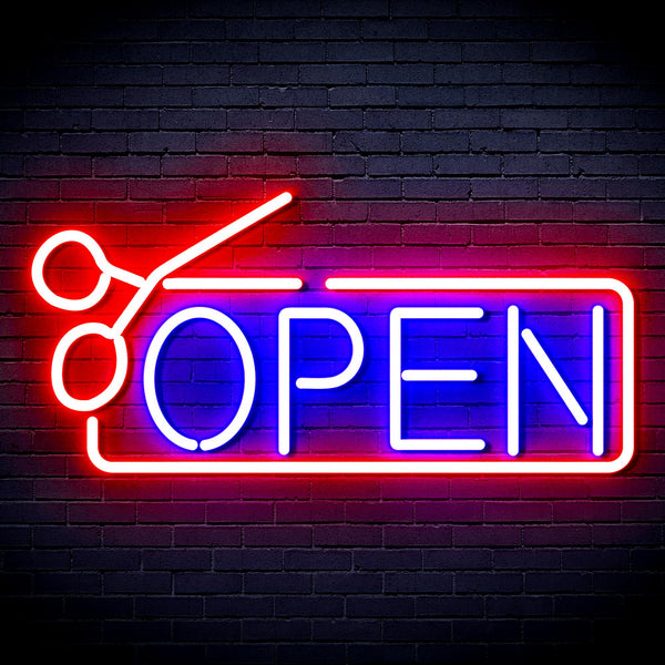 advpro-open-with-scissors-ultra-bright-led-neon-sign-fnu0361 - Red & Blue