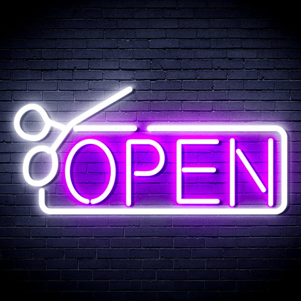 advpro-open-with-scissors-ultra-bright-led-neon-sign-fnu0361 - White & Purple