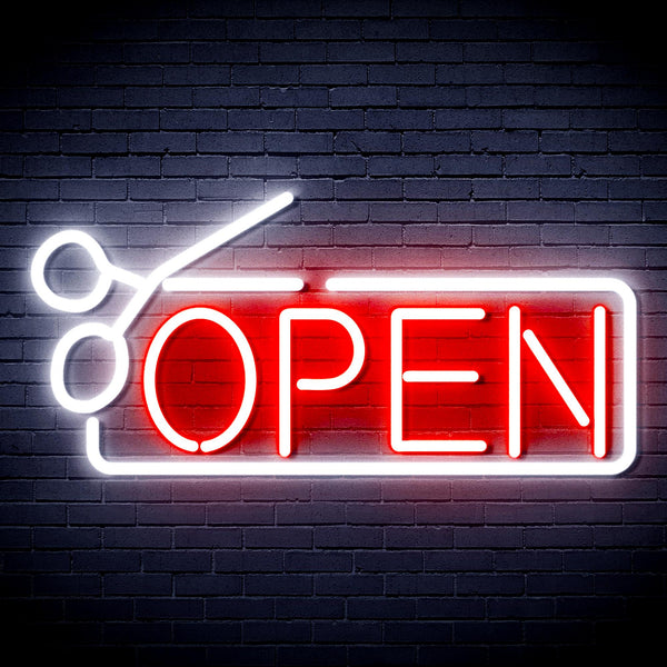 advpro-open-with-scissors-ultra-bright-led-neon-sign-fnu0361 - White & Red