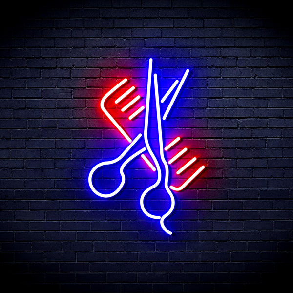advpro-comb-and-scissors-ultra-bright-led-neon-sign-fnu0363 - Blue & Red