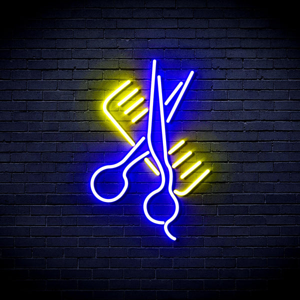 advpro-comb-and-scissors-ultra-bright-led-neon-sign-fnu0363 - Blue & Yellow
